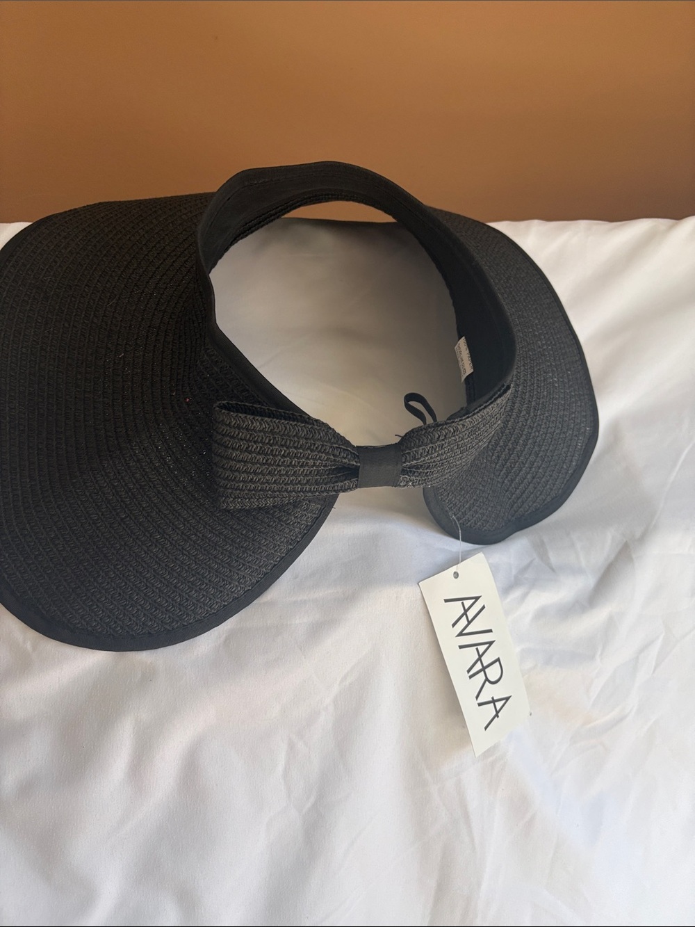 Aviara Black Straw Visor with Bow Accent - Women's Sun Visor